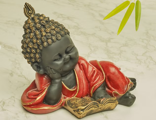 Naqsh Polyresin Reading Monk Figurine in Black-Red Color