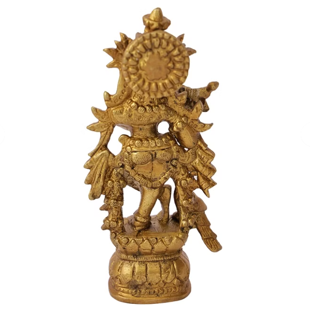 Tirth Brass Krishna Playing Bansuri Figurine 6x14cm in Gold Color