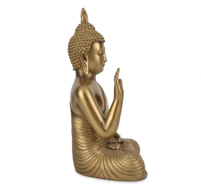 Zen Polyresin Blessing Buddha Figurine 27Cm in Antique Gold Color