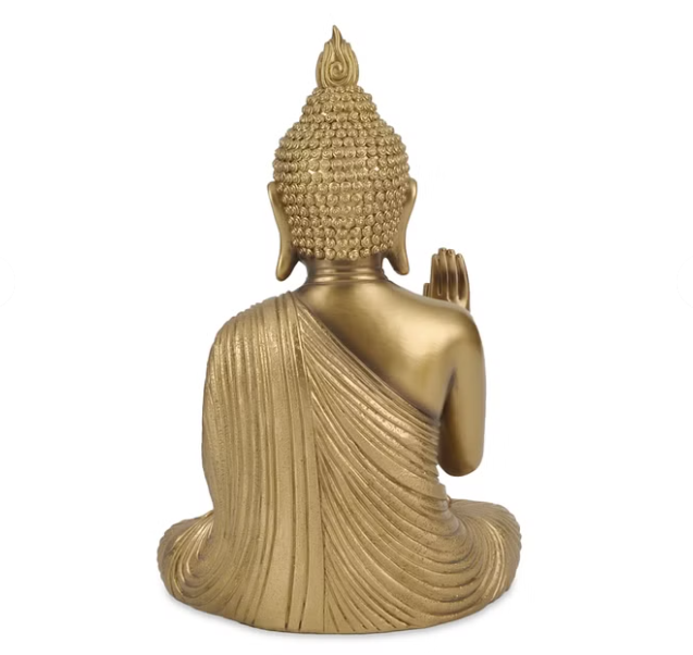 Zen Polyresin Blessing Buddha Figurine 27Cm in Antique Gold Color