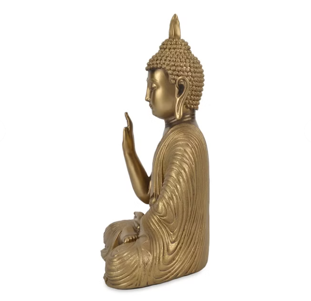 Zen Polyresin Blessing Buddha Figurine 27Cm in Antique Gold Color