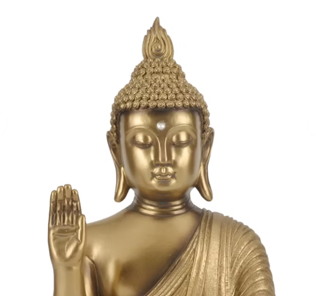 Zen Polyresin Blessing Buddha Figurine 27Cm in Antique Gold Color