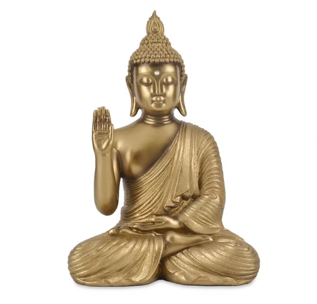 Zen Polyresin Blessing Buddha Figurine 27Cm in Antique Gold Color