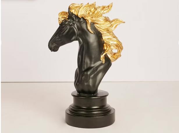 Miraya Polyresin Chess Horse Figurine 22Cm in Black & Gold Color