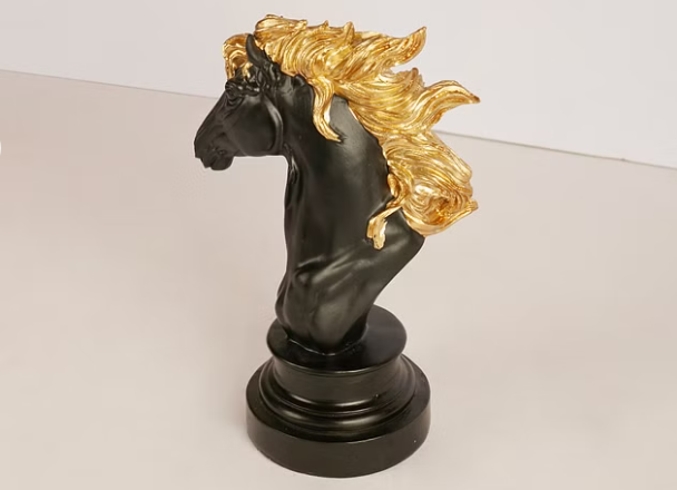 Miraya Polyresin Chess Horse Figurine 22Cm in Black & Gold Color