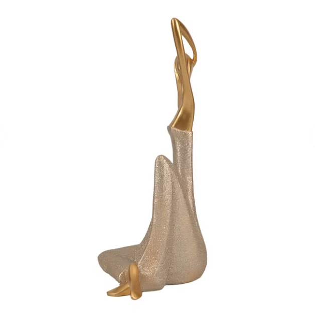 Miraya Polyresin Yoga Lady Figurine 32Cm in Gold Color