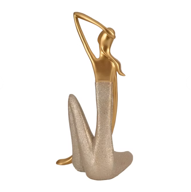 Miraya Polyresin Yoga Lady Figurine 32Cm in Gold Color