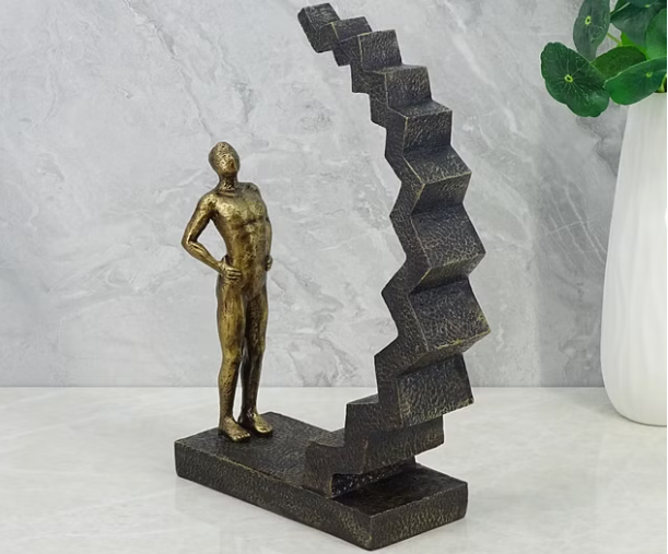 Willow Polyresin Man on Staircase 33 Cm in Brown and Gold Color