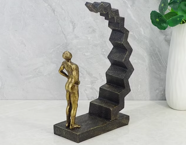 Willow Polyresin Man on Staircase 33 Cm in Brown and Gold Color