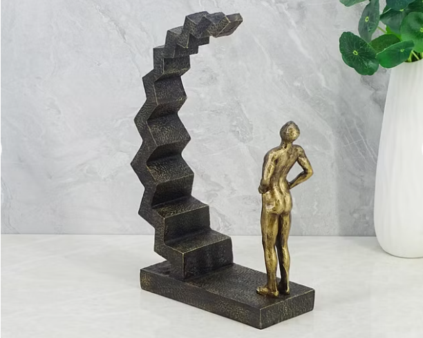 Willow Polyresin Man on Staircase 33 Cm in Brown and Gold Color