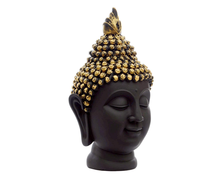 Gautam Buddha Face Head Statue 13.7 cm X 6.3 cm Buddha Idol Showpiece for Home Living Room Office Table Positive Vibes & Decorative Gift Item Black & Golden