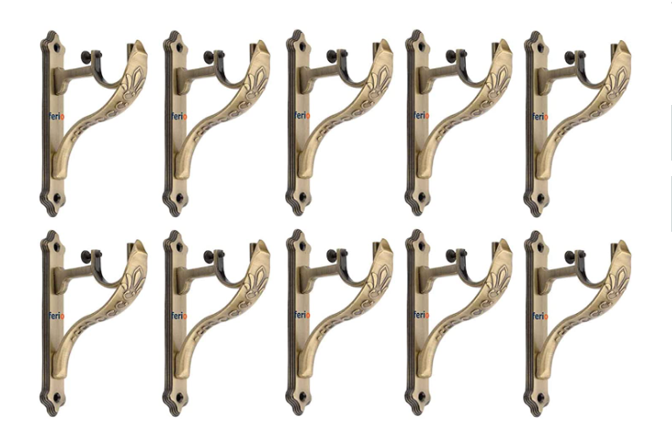 Arena Zinc Antique Brass Jaguar Designer Heavy Curtain Supports for Door and Window Curtain Brackets Set / Holders for 1 Inch Rod (Pack of 10 Pcs).