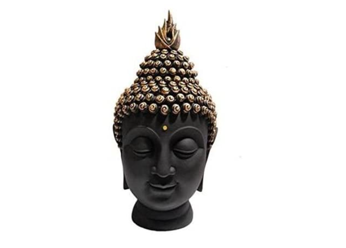 Gautam Buddha Face Head Statue 13.7 cm X 6.3 cm Buddha Idol Showpiece for Home Living Room Office Table Positive Vibes & Decorative Gift Item Black & Golden