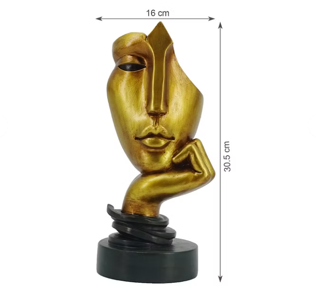 Willow Polyresin Lady Face Posing 30Cm in Black and Gold Color